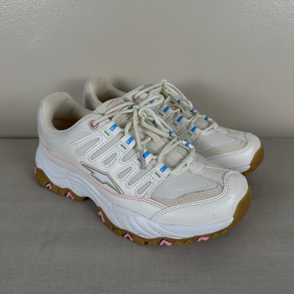 Avia Womens 9.5 Athletic Sneakers White Pink Blue Chunky Dad Shoe Tennis Walking